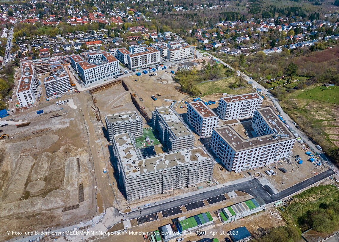 21.04.2023 - Luftbilder von der Baustelle Alexisquartier und Pandion Verde in Neuperlach